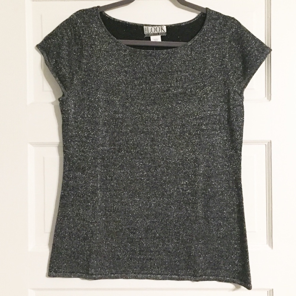 Randolph Duke NWT The Look Black Sparkle Blouse Short Sleeve Tee Size Medium